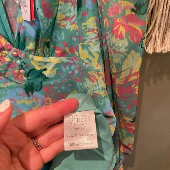 CIDER FLORAL LONG SLEEVE RUFFLE MINI DRESS SIZE L NWT - Picture 5 of 7